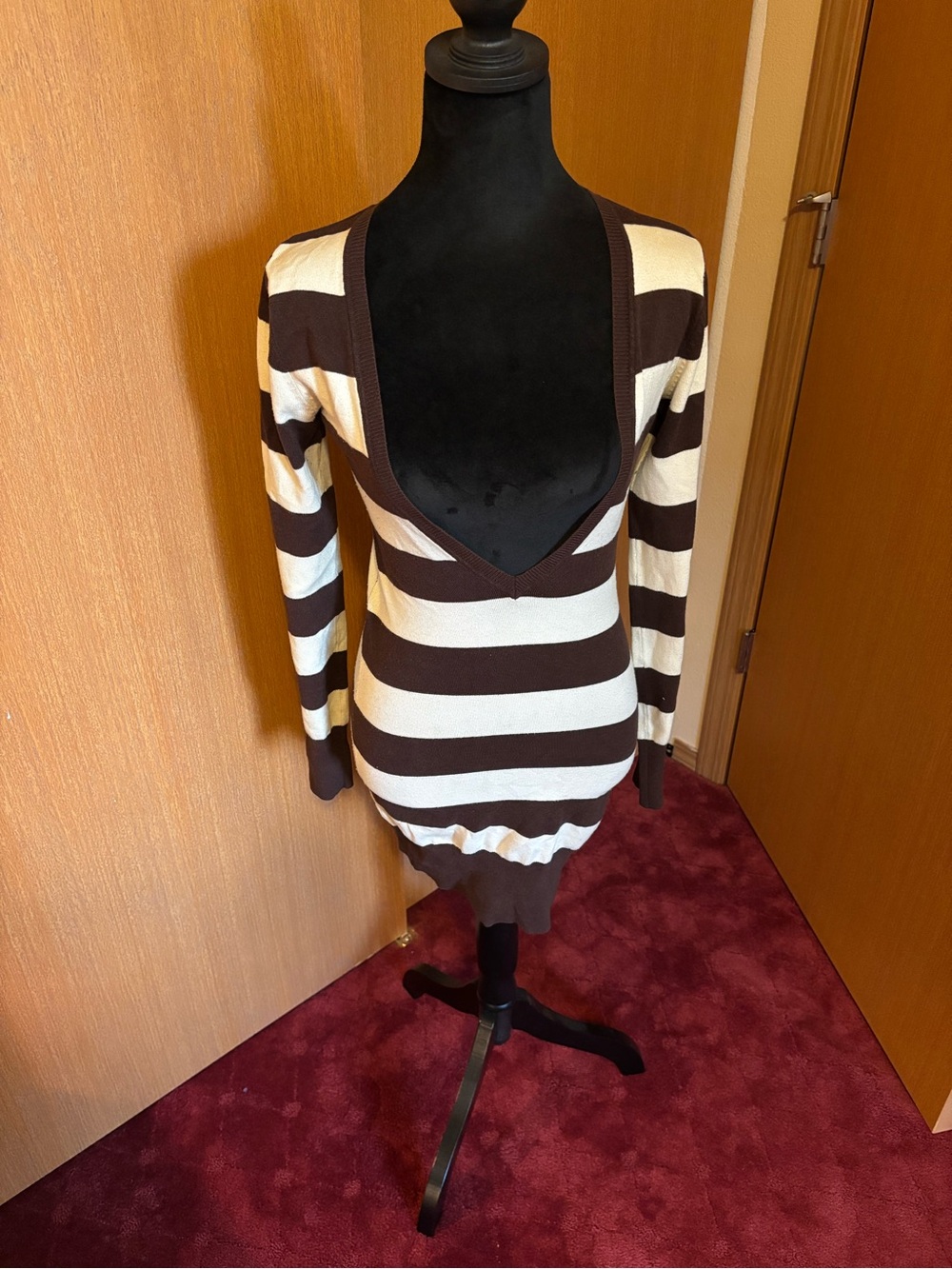 Wet Seal Brown and Cream Striped Knit Tee